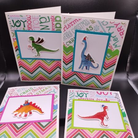 Set of 4 Christmas Dinosaur Cards